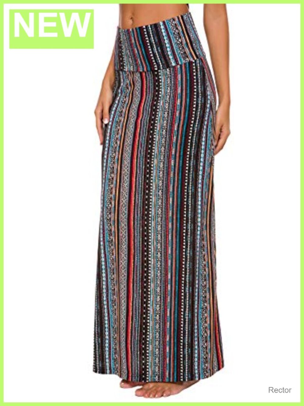 Women's Spandex Fold-Over Flare Long Maxi Skirt Stretch High Waist